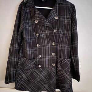 Stylish Black and Gray Plaid Women's Blazer